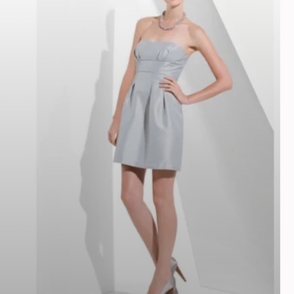 BCBG Max Azria Silver Woven Strapless Cocktail Mini Dress - Picture 12 of 12